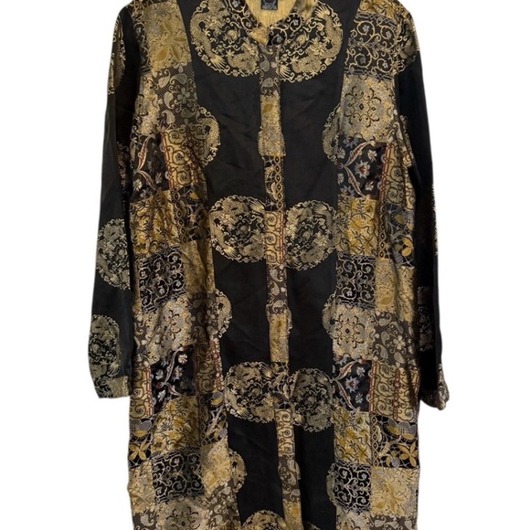 Citron Jackets & Blazers - Citron Women’s Embossed Silk Duster Black and Gold Asian Art to Wear L